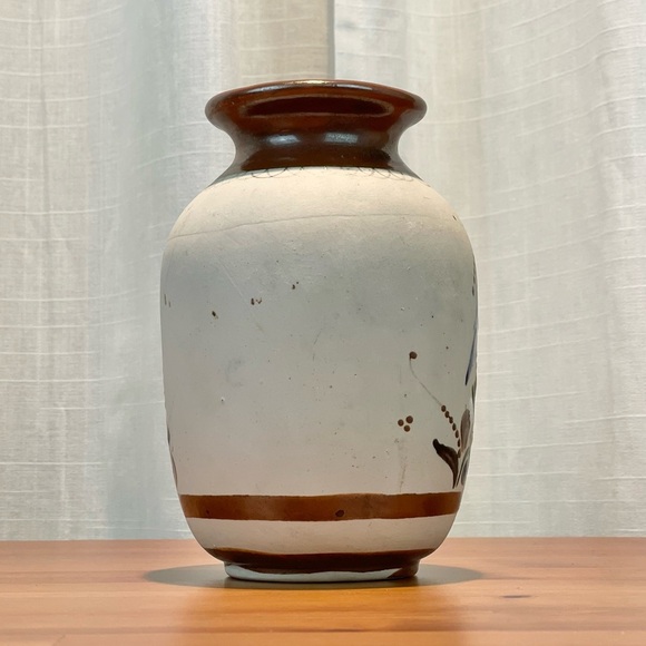 VTG Santana Tonala Art Pottery Vase 7" Tall Made in Mexico Painted Bird Floral - Picture 9 of 16